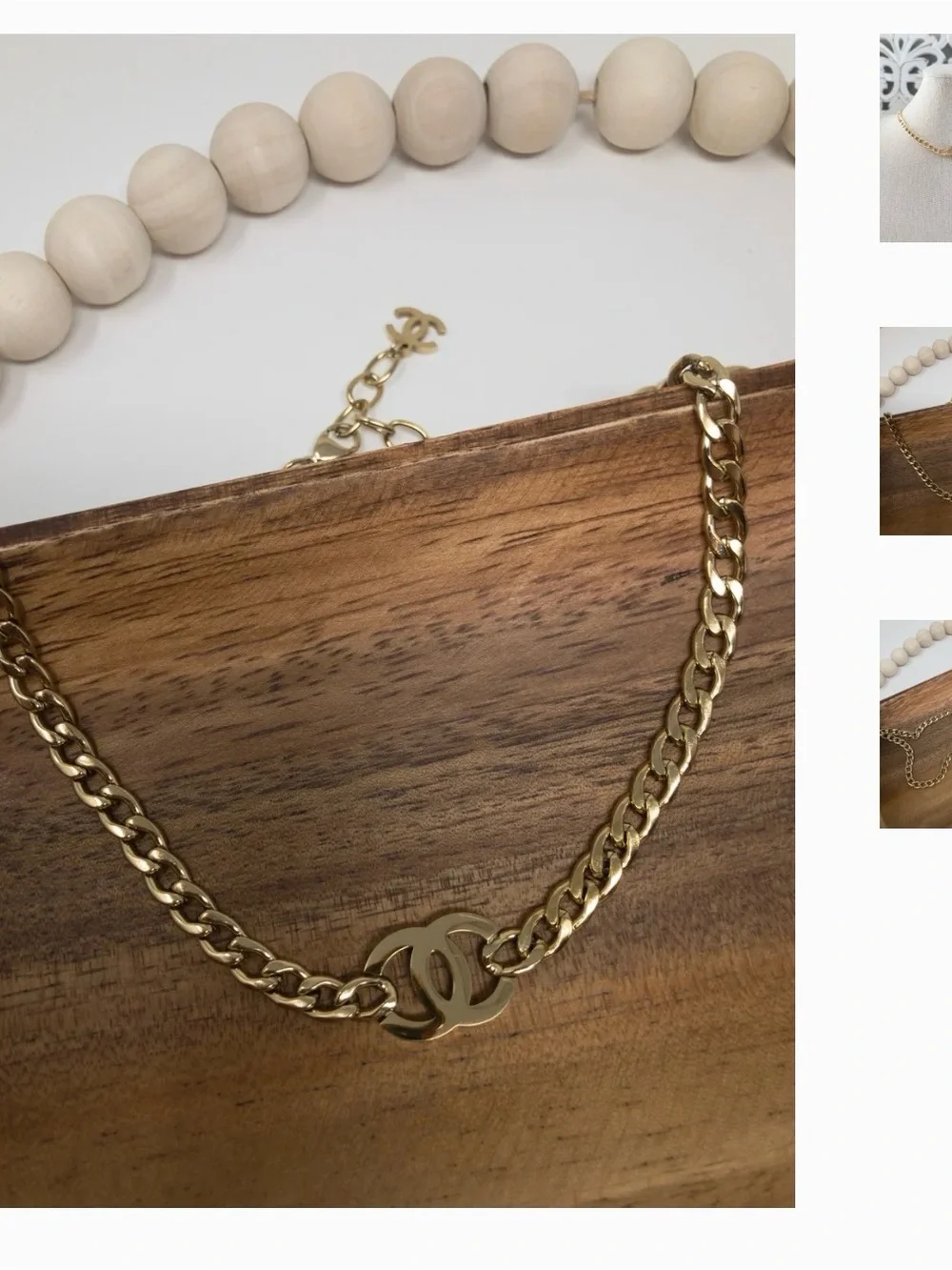 CHANEL Gold-Tone Chain Choker with Signature Interlocking Accent